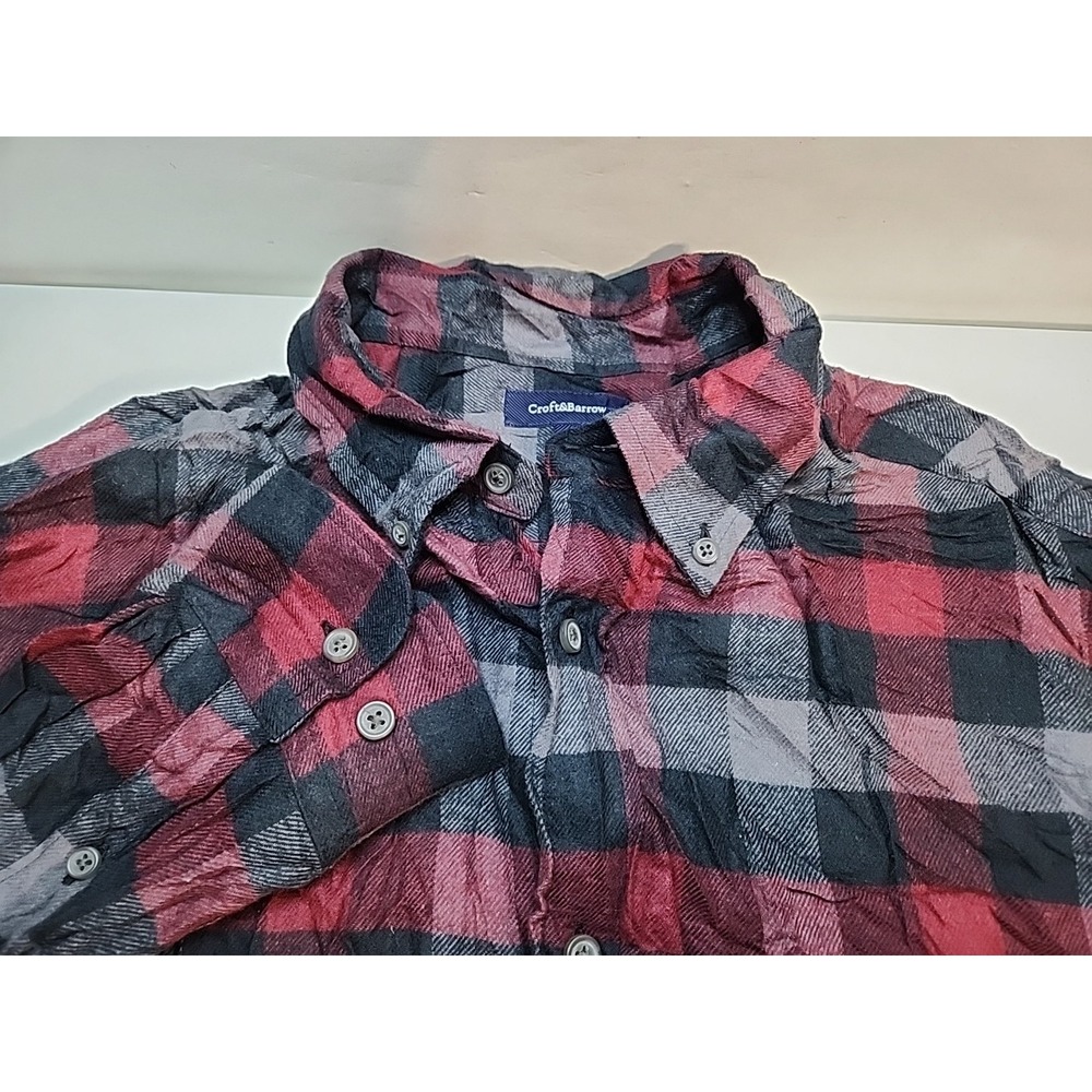 Croft‎ & Barrow Mens Flannel Plaid Button Up Shirt Large Red Black Grey
